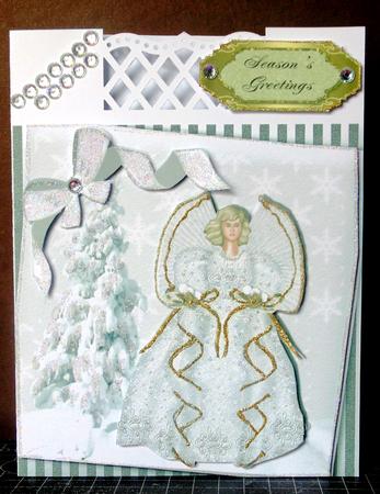 Christmas Angel with Gold Snow, and Bow 8x8 by Margarette Blakeborough