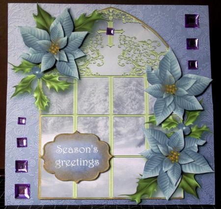 The Winter Window & Purple Poinsettias 8x8 Quick Topper by Margarette Blakeborough