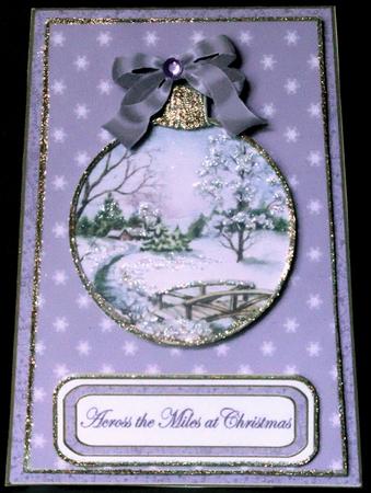Snowscene Lilac Across Miles 5.5inch Bauble Decoupage Card by Margarette Blakeborough