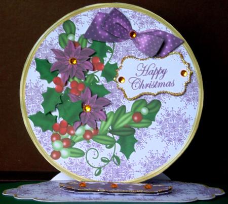 Purple Poinsettia Happy Christmas Circle Easel Card m Kit by Margarette Blakeborough