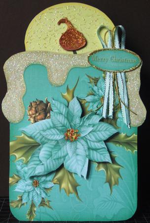 Candle Shape Card Christmas Poinsettia Blue 691 by Margarette Blakeborough