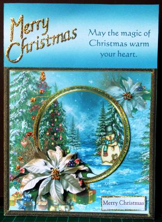 Snowman and the Christmas Tree 7x7 Card by Margarette Blakeborough
