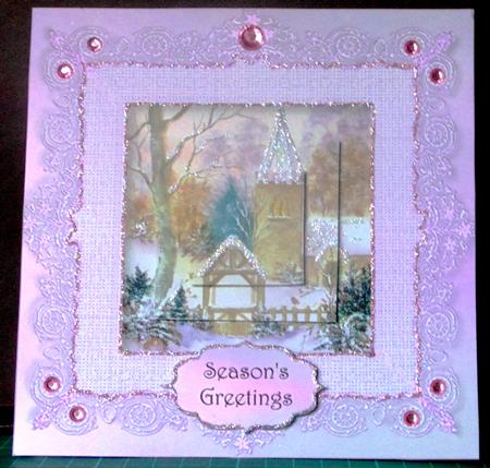 Winter Church with Lace Frame 7x7 by Margarette Blakeborough