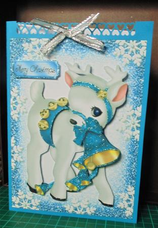 Gorgeous White Reindeer with Blue Bell by Margarette Blakeborough