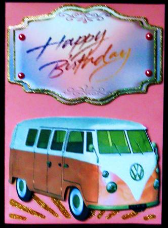 Orange Split Screen Campervan Over the Edge Card by Margarette Blakeborough