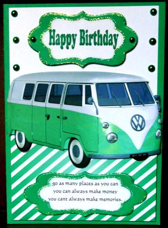 Green Split Screen Campervan Over the Edge Card by Margarette Blakeborough