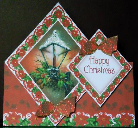 Red Lantern H Christmas Diamond Doily Stand Up Card Mini Kit by Margarette Blakeborough
