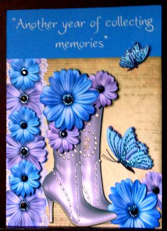 Pretty Lilac and Blue Boots with Flowers and Butterflies 8x8 by Margarette Blakeborough