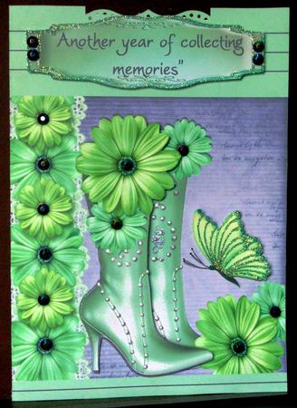 Pretty Lilac & Green Boots with Flowers and Butterflies 8x8 by Margarette Blakeborough