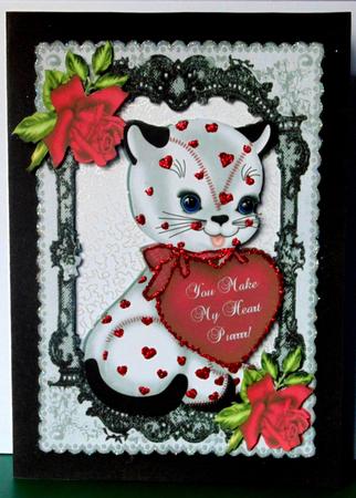 You Make My Heart Purrrrrrrrr! Cute Kitty with Roses by Margarette Blakeborough