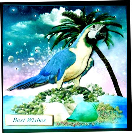 Tropical Isle Parrot Topper with Decoupage by Margarette Blakeborough