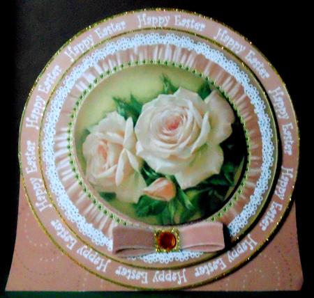 Pink Roses1 Happy Easter 8inch Round Ruffle Mini Card Kit by Margarette Blakeborough