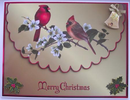 Christmas Cardinals Scalloped Edge Envelope Card with Topper by Maria Arnold