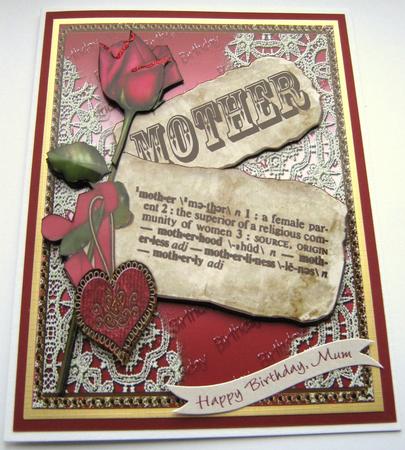 Pink Mother Definition Birthday Cut and Fold Portrait Card by Maria Arnold