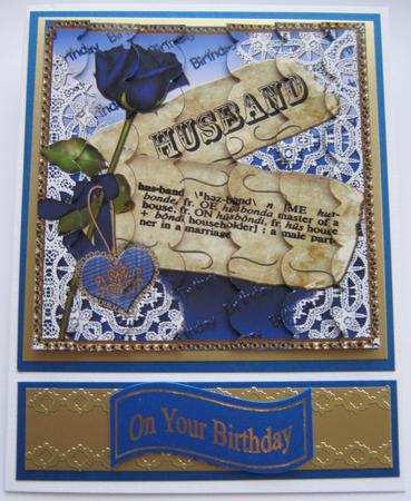 Blue Rose Husband Def Birthday 5inch Scallop 2 Side Stacker by Maria Arnold