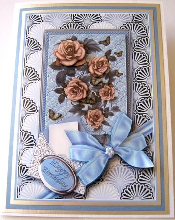 Blue and Pale Blue Satin Bow and Lace Envelope Card Fronts by Maria Arnold
