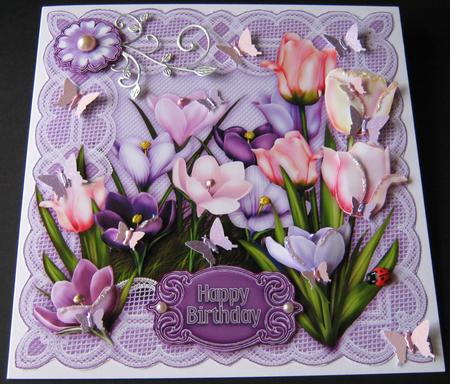 Easter Flowers 8in x 8in Decoupage by Maria Arnold