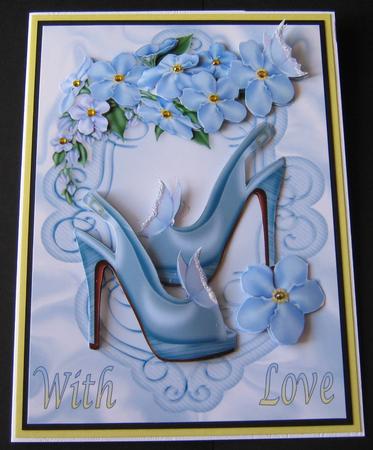 Pretty Blue Shoes with Flowers A4 by Maria Arnold