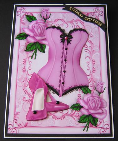 Beautiful Pink Basque with Shoes and Pink Roses A5 by Maria Arnold
