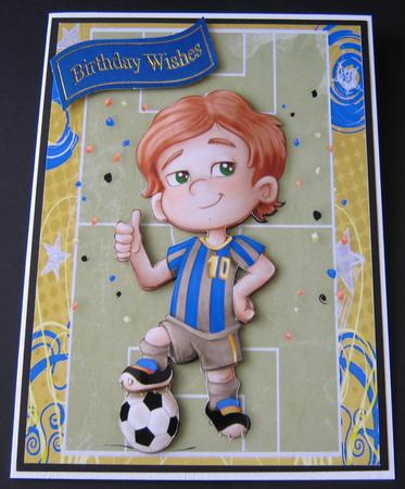 Footballer in Blue on the Pitch by Maria Arnold