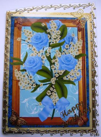 A4 Extreme Decoupage Cream Bouquet Blue Rose Kit by Maria Arnold