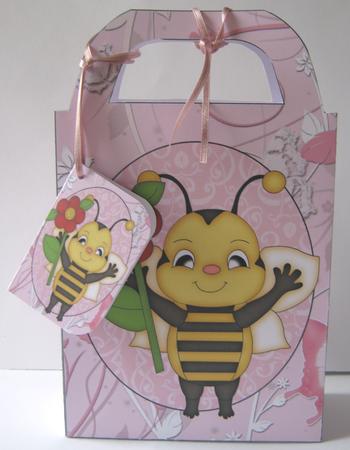 Cute Pink Floral Bee Gift Bag 2 by Maria Arnold