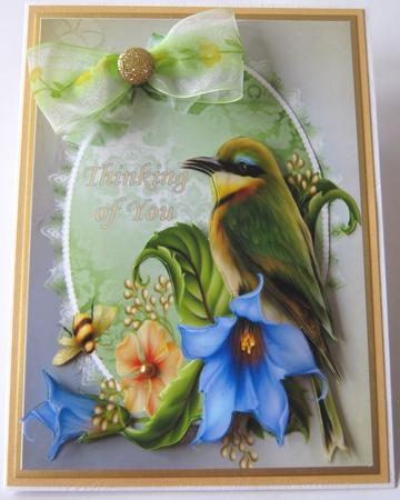 Beautiful Green Bird in Flowers A4 by Maria Arnold