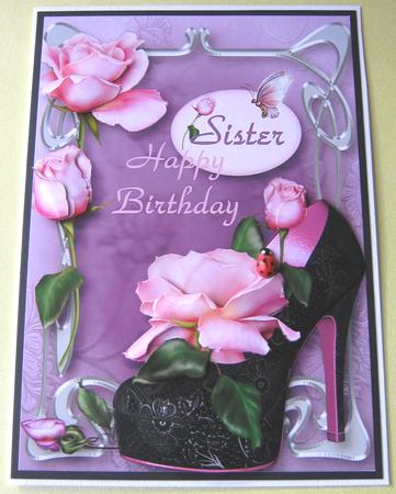 Beautiful Black Lace Shoe & Pink Roses by Maria Arnold