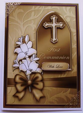 5 x 7 First Communion Metallic Greeting with 3D Decoupage by Maria Arnold