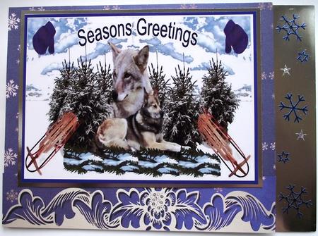 Golden Snowflakes Christmas Card Front (blue) by Maria Arnold