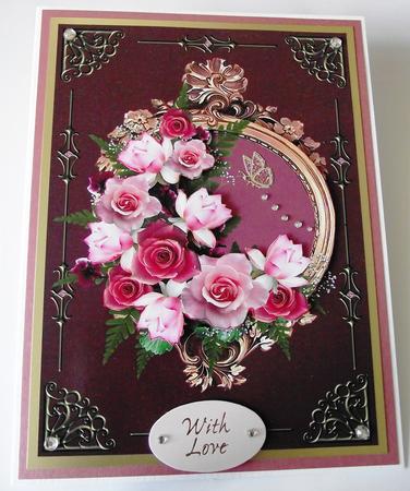 Framed Roses and Magnolias Egg Plant Background by Maria Arnold