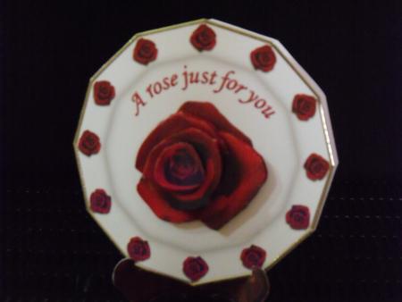 A Scarlet Red Rose Just for You Birthday Plate Card by Maria Grech