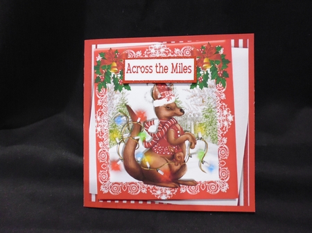 Lovely Kangaroo in Santa Hat with Joey Happy Holidays 8x8 by Maria Stevens