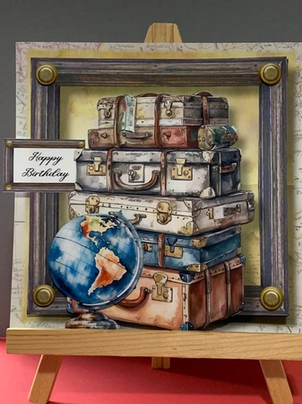 Vintage Travel - Suitcases & Globe 2 8x8 by Marianne Kowalchuk