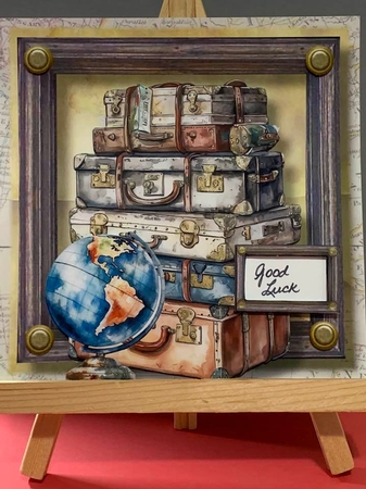 Vintage Travel - Suitcases & Globe 2 8x8 by Marianne Kowalchuk