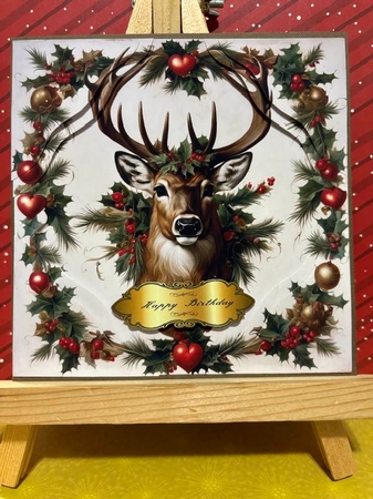 Love Heart Wreath Stag 7x7 Card Kit. Matching Box, Gift Bauble,Tag by Marianne Kowalchuk
