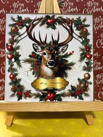 Love Heart Wreath Stag 7x7 Card Kit. Matching Box, Gift Bauble,Tag by Marianne Kowalchuk