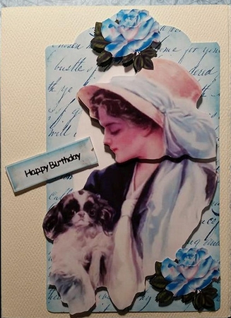Edwardian Lady in Blue with Puppy on Script Tag by Marianne Kowalchuk