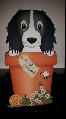 3D On the Shelf Card Kit - Flower Pot Friends Little Springer Spaniel Dog Blue by Marianne Kowalchuk