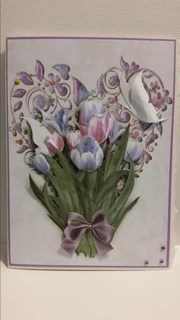 Pink/purple Tulips on a Heart with Butterflies by Marianne Kowalchuk