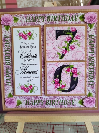 Rose age 70 Birthday card front with verse 1 by marie nowell