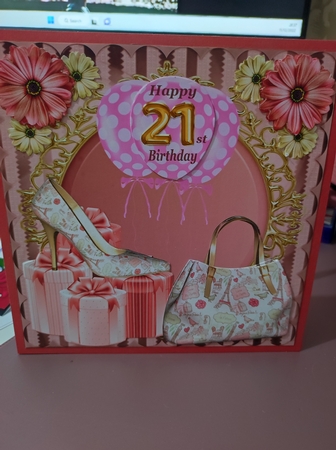 21st Pink floral shoe and bag card front by marie nowell