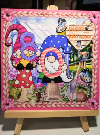 Age 80 garden gnome card front by marie nowell