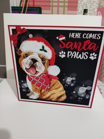 Santa Paws Decoupage Card Mini Kit 7x7 - English Bulldog by marie nowell