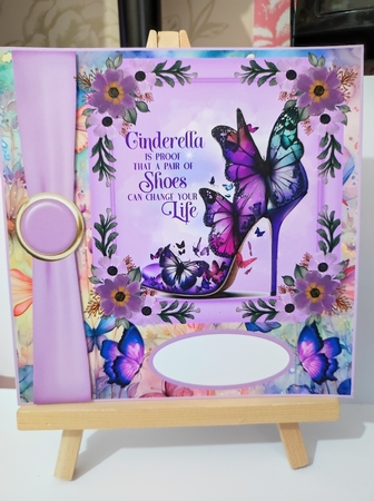 Purple butterfly shoe card front 3 by marie nowell