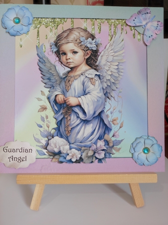 Pretty Angel in Blue Rainbow With Flowers  8X8 by marie nowell