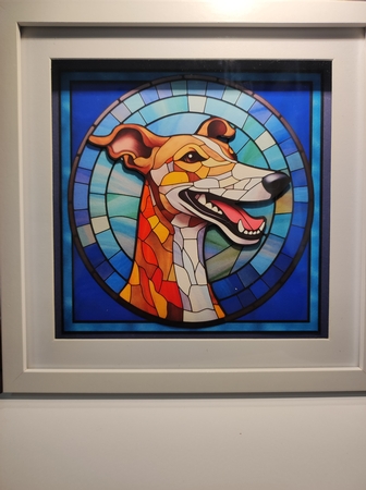Stained Glass Dog Portrait - Greyhound by marie nowell