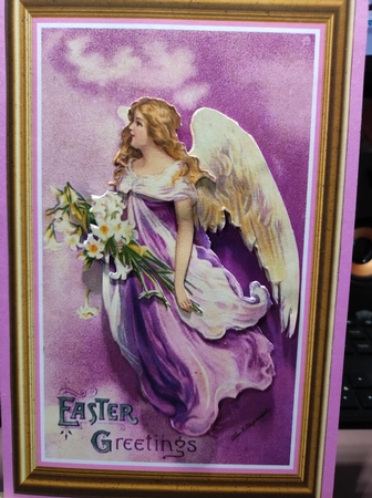 Easter Greetings Decoupage Card Front by marie nowell