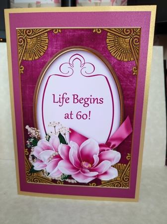 Cerise Magnolia Life Begins at 60! Oval 7x5in Step by Step by marie nowell