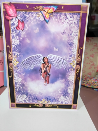 Beautiful Angel in Purple Frame + Greetings by marie nowell